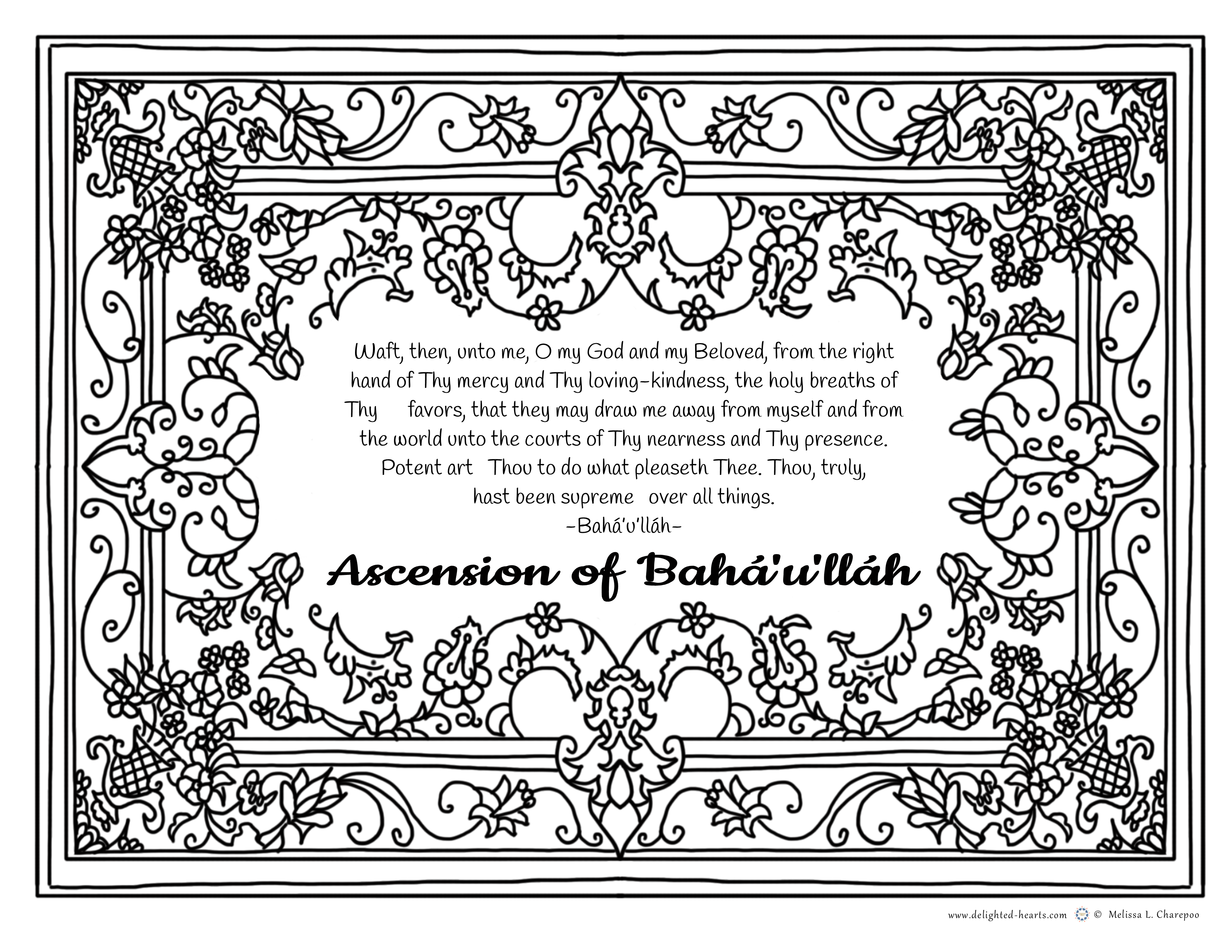 Ascencion Bahaullah_ 176_DHLLC_Melissa Charepoo_Coloring Page_Ascencion of Baha'u'llah